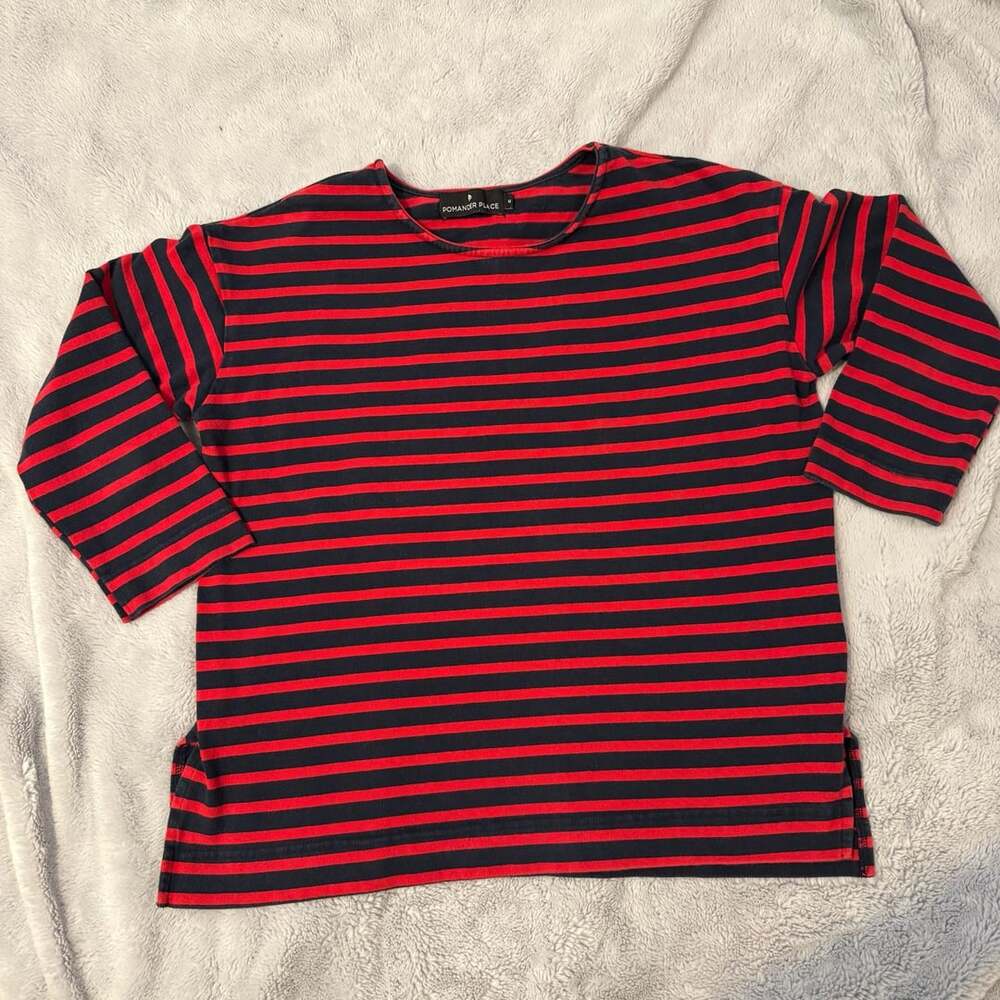 Pomander Place Navy and Red Striped Crew Neck Long /qtr Sleeve Top Size M